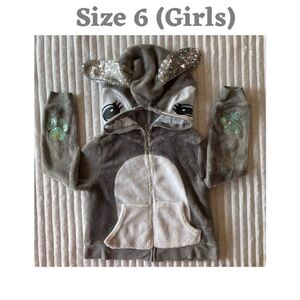 Justice Girls Bunny Fleece Hoodie Size 6 Gray Full Zip Sequin Ears